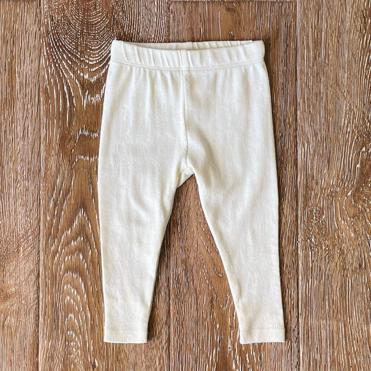 Pointelle Knit Stretch Baby Leggings Pants (Organic Cotton): Natural & Soft White - Bossy Beans