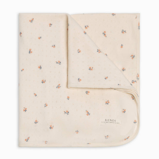 Pointelle Swaddle Blanket - Maris Floral / Ivory + Sea - Bossy Beans