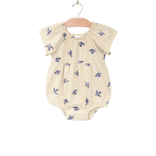 Raglan Flutter Sleeve Romper - Bluebird - Natural - Bossy Beans