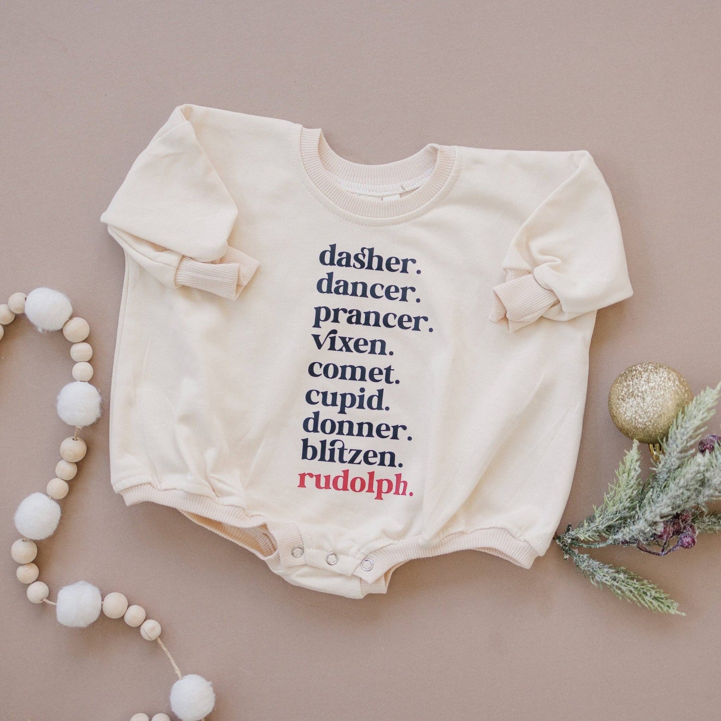 Reindeer Names Sweatshirt Romper - Bossy Beans