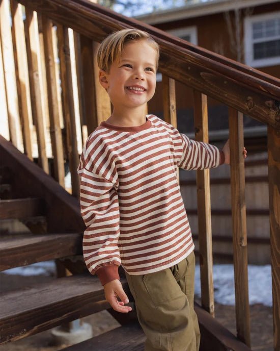 Relaxed Long Sleeve Tee: Brick Stripe - Bossy Beans