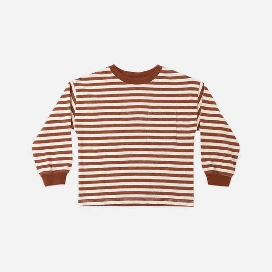 Relaxed Long Sleeve Tee: Brick Stripe - Bossy Beans