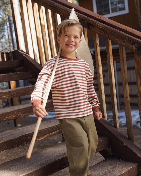Relaxed Long Sleeve Tee: Brick Stripe - Bossy Beans