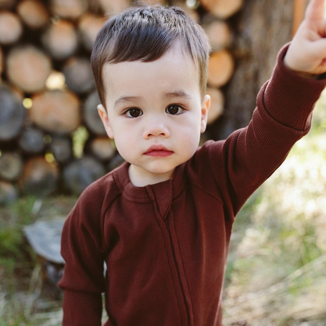 Rib Knit Zipper Romper - Redwood - Bossy Beans