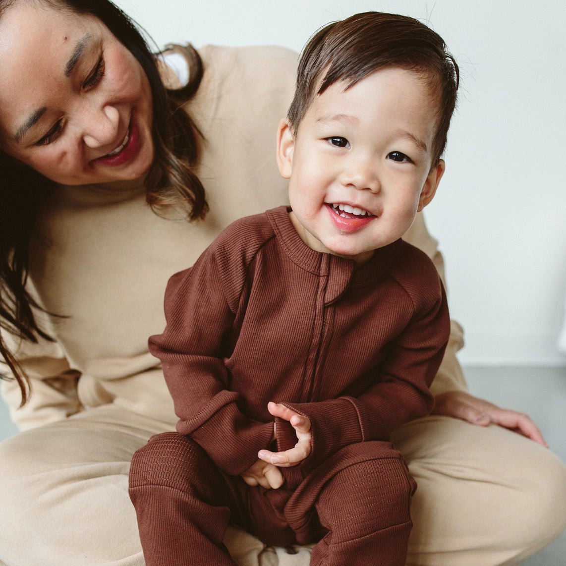 Rib Knit Zipper Romper - Redwood - Bossy Beans