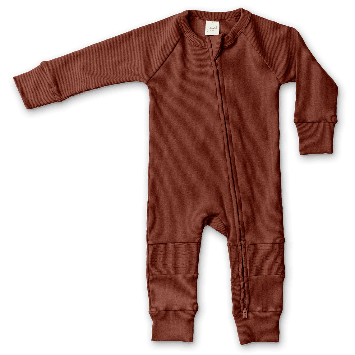 Rib Knit Zipper Romper - Redwood - Bossy Beans