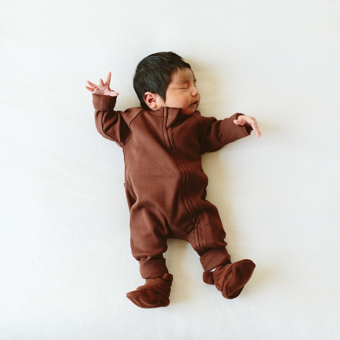 Rib Knit Zipper Romper - Redwood - Bossy Beans