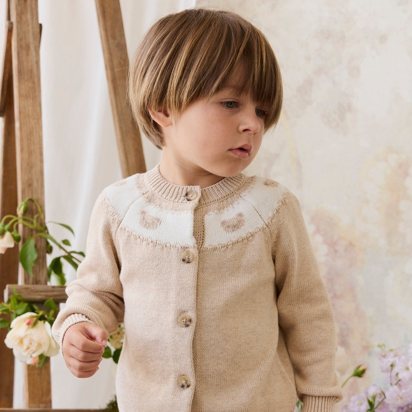 Riley Cardigan - Riley Jacquard - Wheaten Marle - Bossy Beans