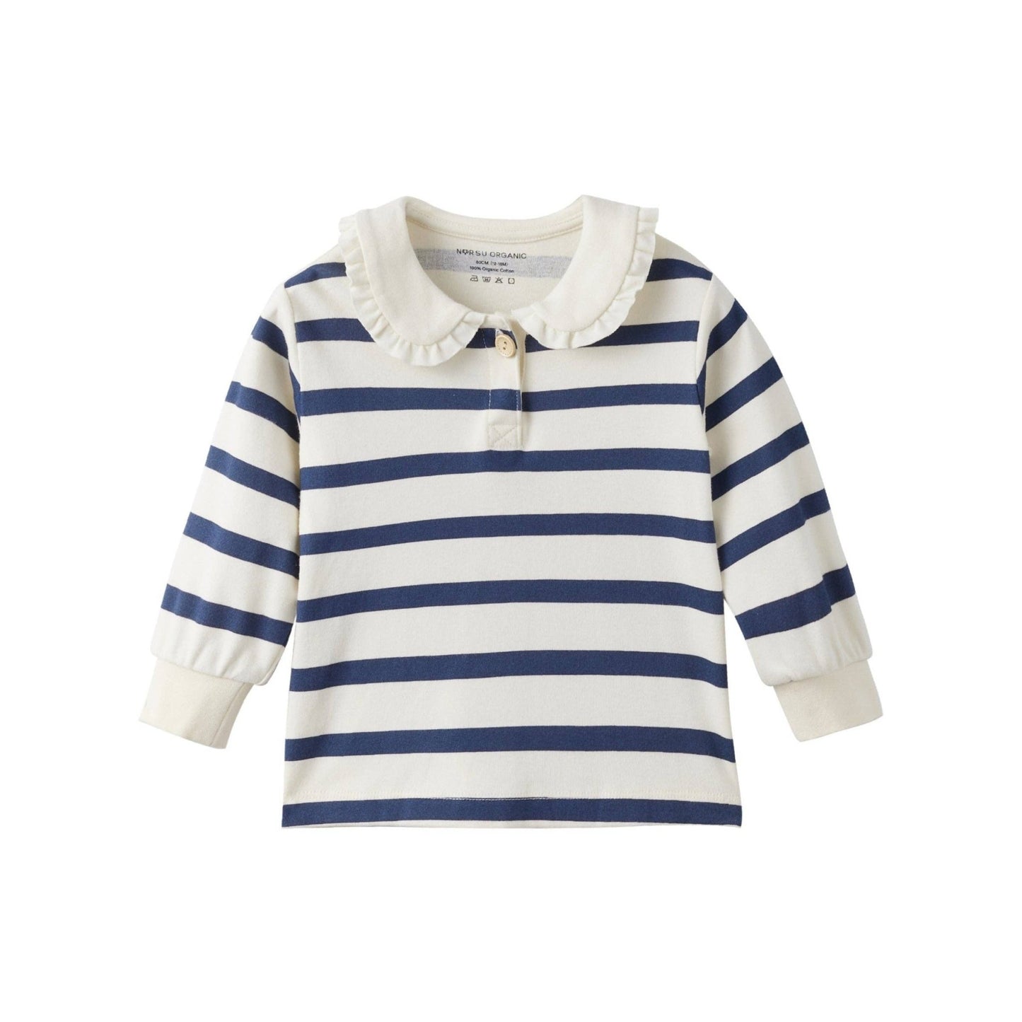 Ruffle Collar Long - Sleeve Shirt: Navy Stripe - Bossy Beans