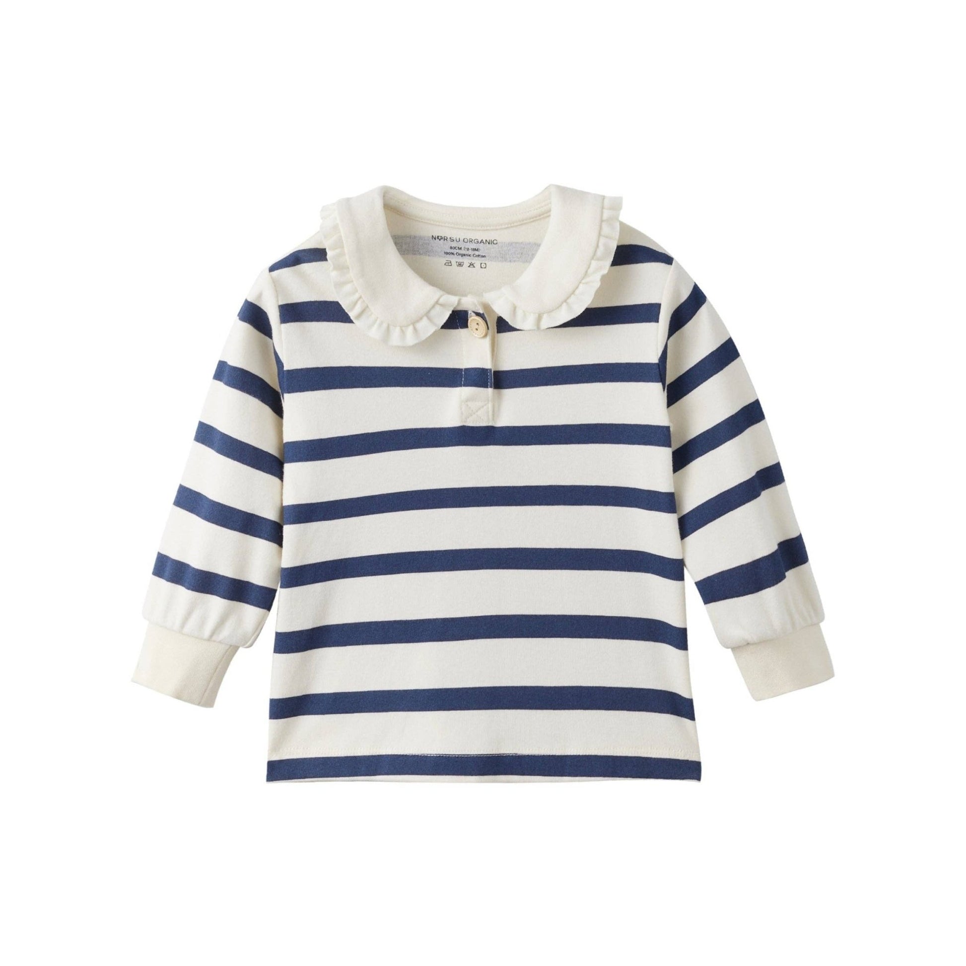 Ruffle Collar Long - Sleeve Shirt: Navy Stripe - Bossy Beans
