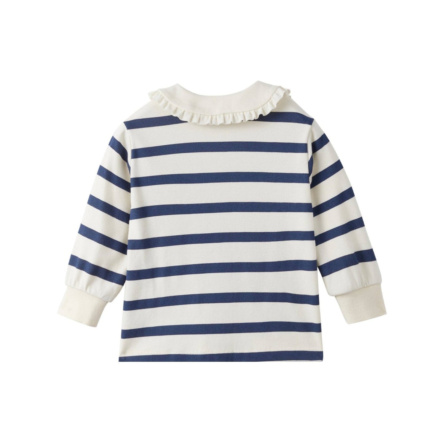 Ruffle Collar Long - Sleeve Shirt: Navy Stripe - Bossy Beans