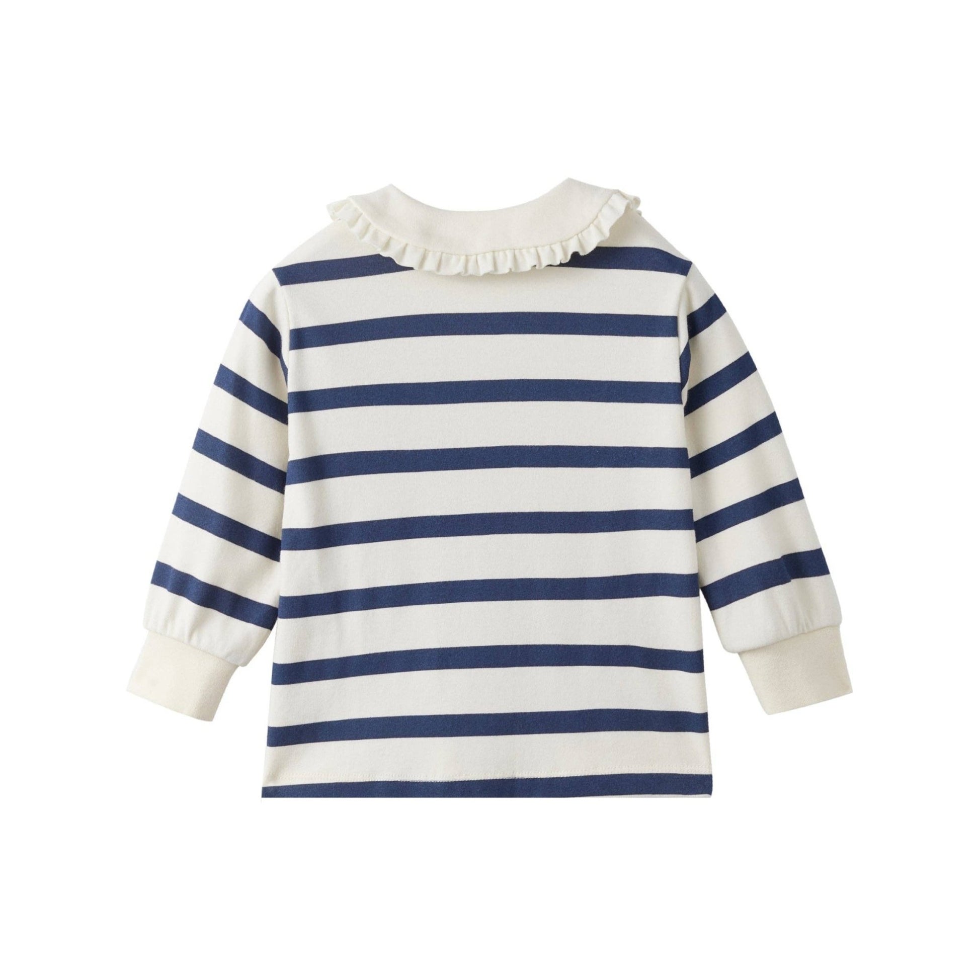 Ruffle Collar Long - Sleeve Shirt: Navy Stripe - Bossy Beans