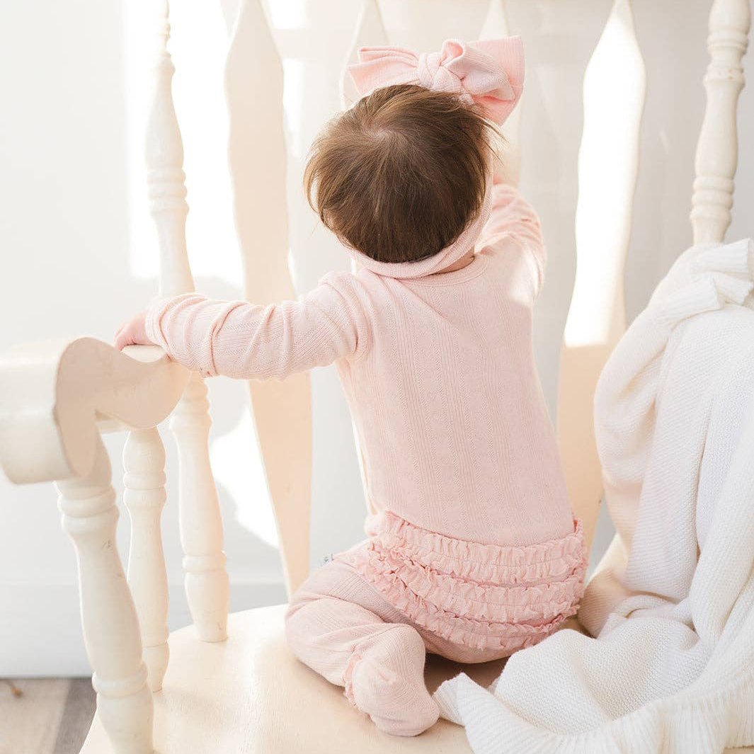 Ruffle Zipper One Piece - Pink Pointelle - Bossy Beans