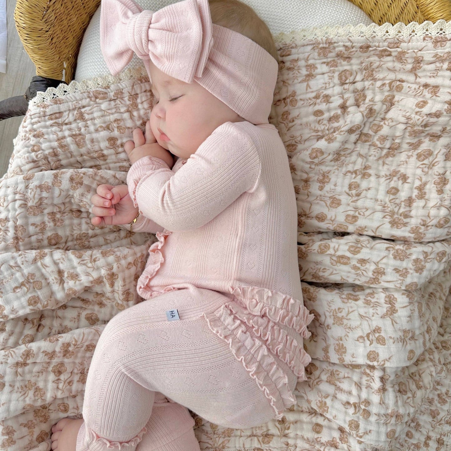 Ruffle Zipper One Piece - Pink Pointelle - Bossy Beans