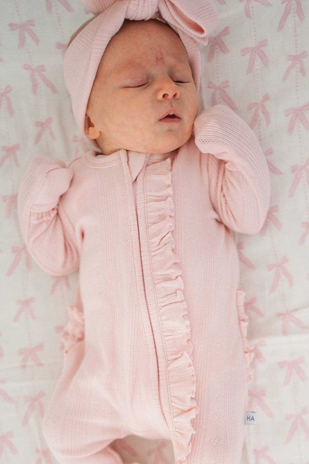 Ruffle Zipper One Piece - Pink Pointelle - Bossy Beans
