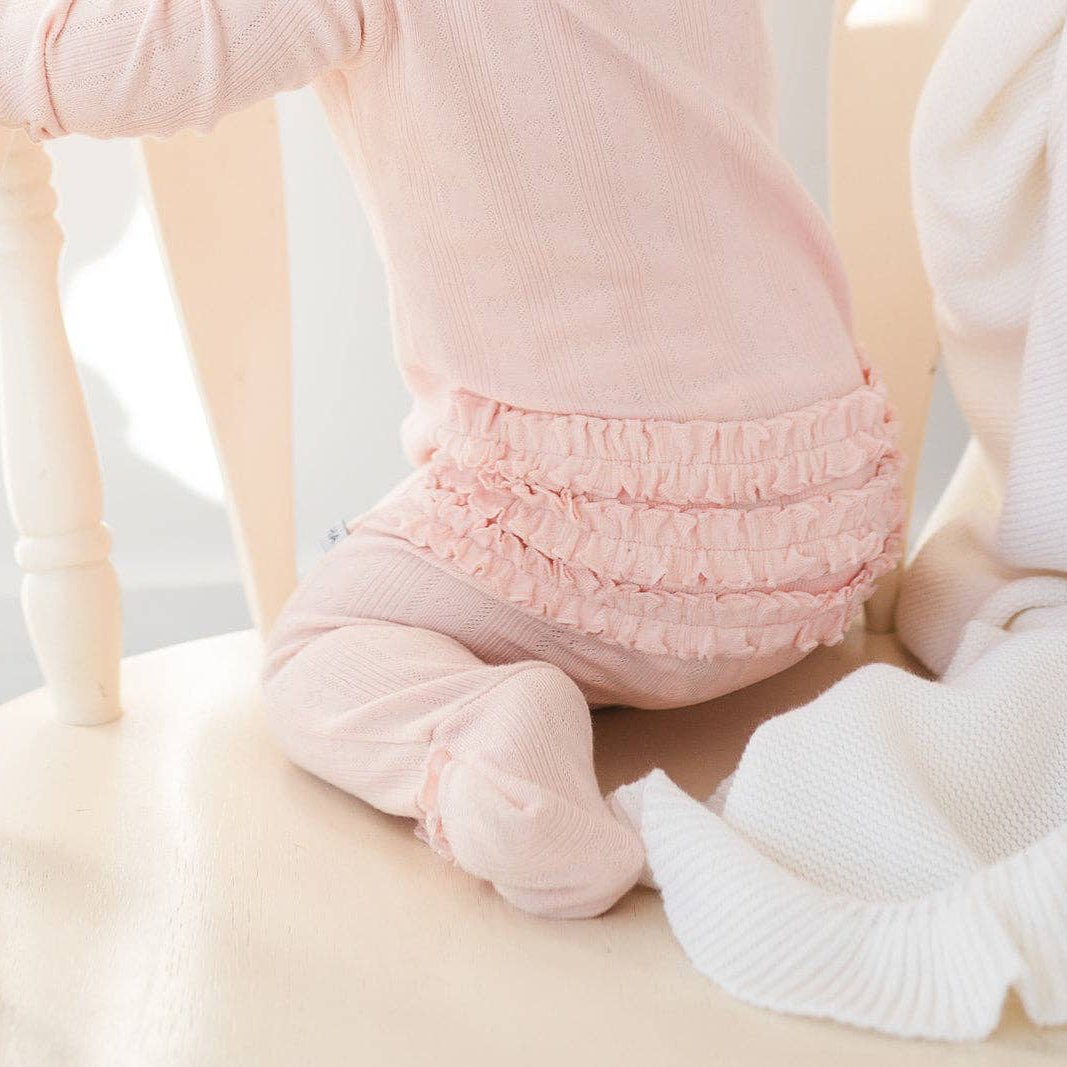 Ruffle Zipper One Piece - Pink Pointelle - Bossy Beans