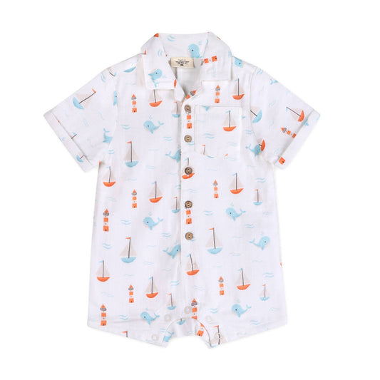 Sailboat Baby Button Romper - Bossy Beans