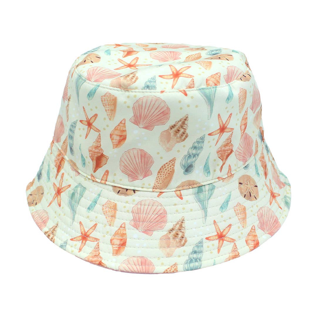 Sandy Seashells/Pink Reversible Beach Baby Bucket Hat - Bossy Beans