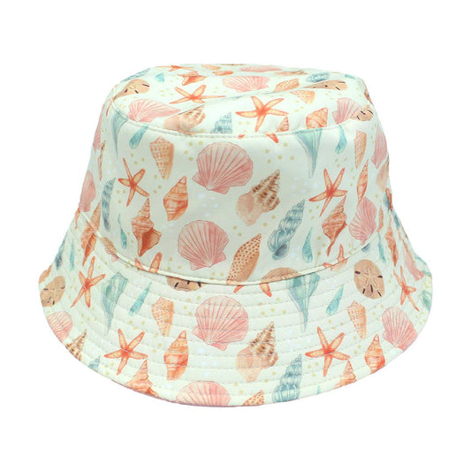 Sandy Seashells/Pink Reversible Beach Baby Bucket Hat - Bossy Beans