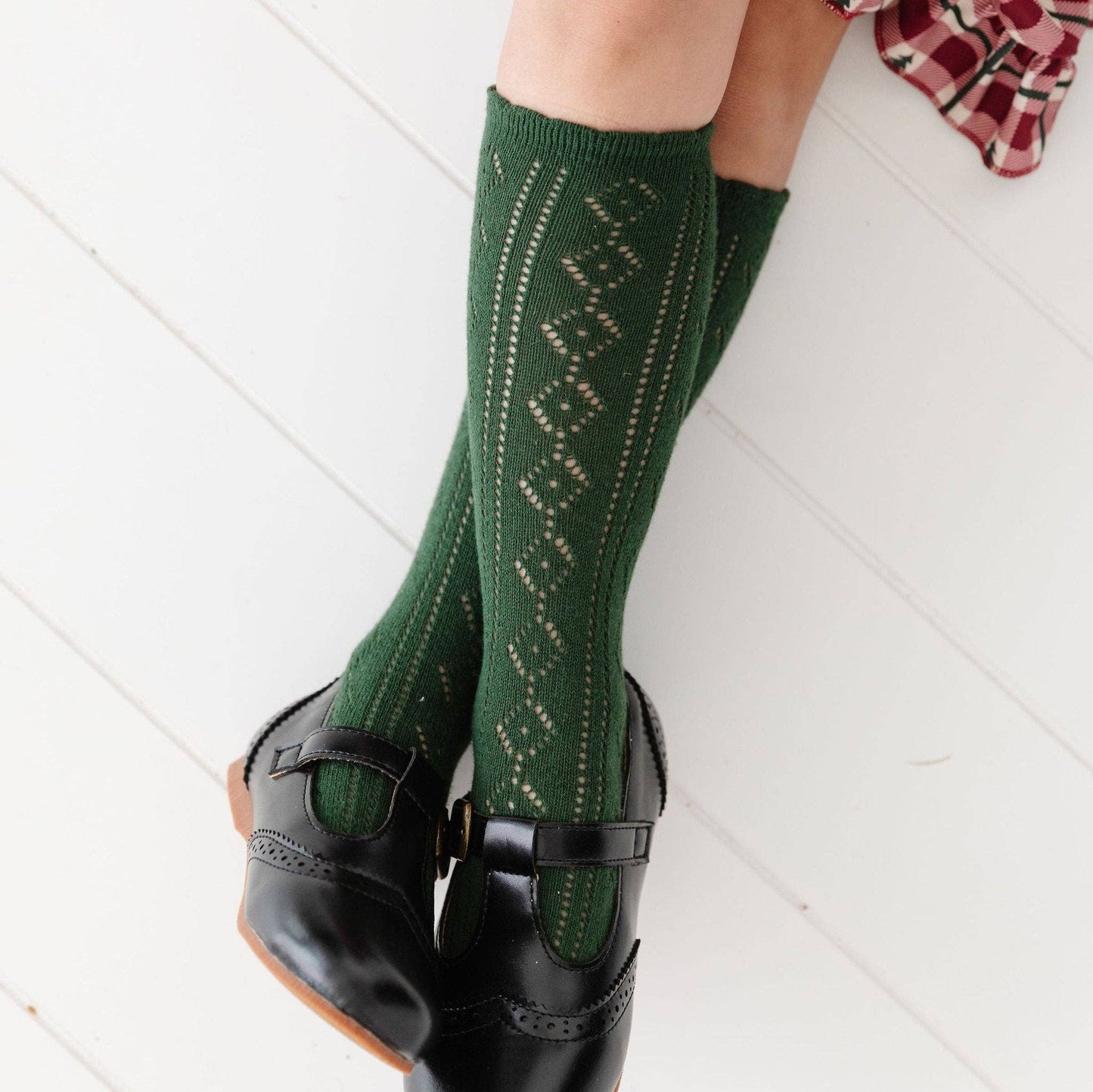 Scalloped Fancy Knee High Socks - Forest - Bossy Beans