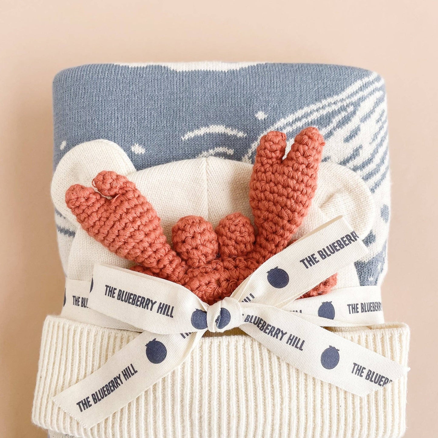 Set: Nautical Blanket Crab Teether Cotton Baby Gift - Ocean - Bossy Beans