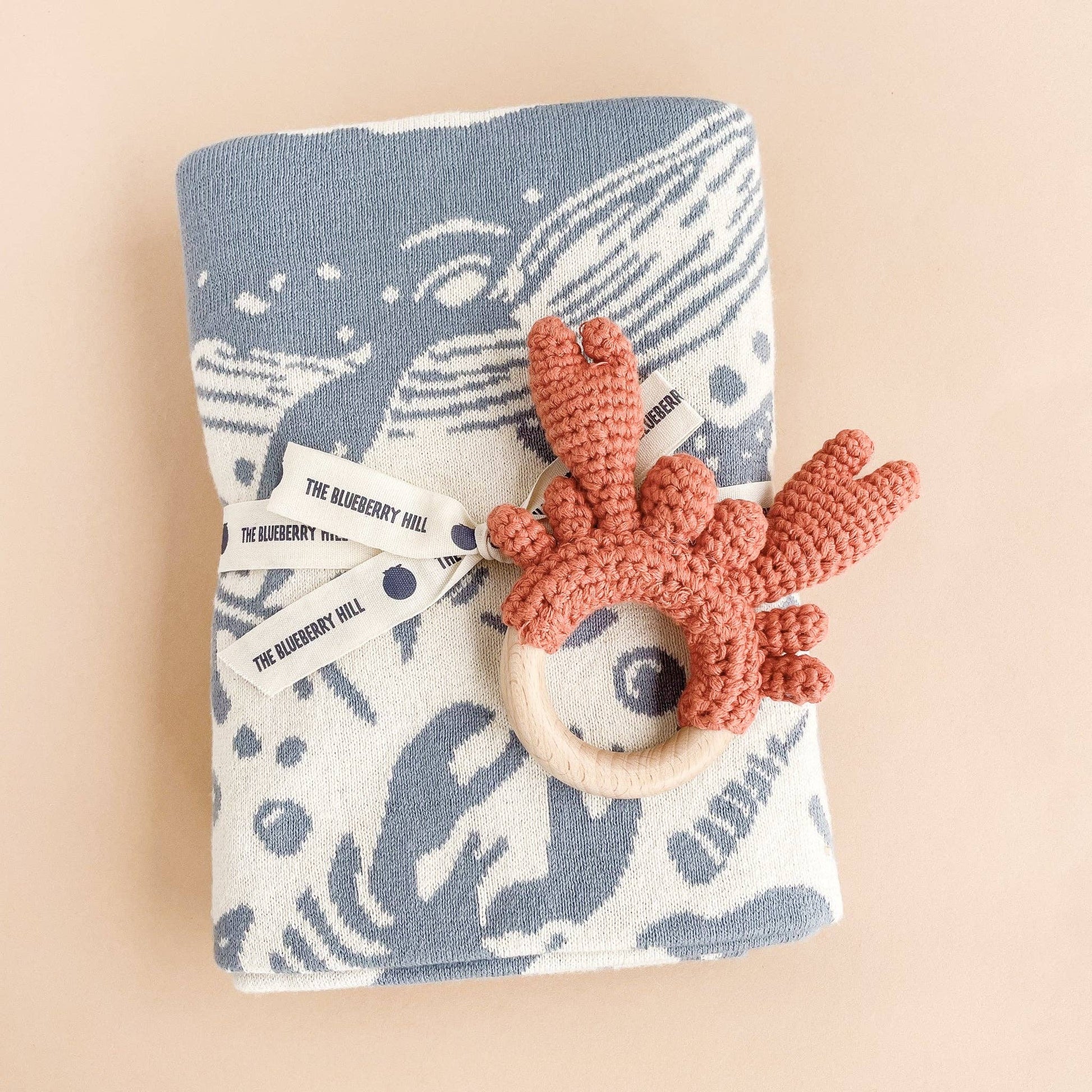 Set: Nautical Blanket Crab Teether Cotton Baby Gift - Ocean - Bossy Beans