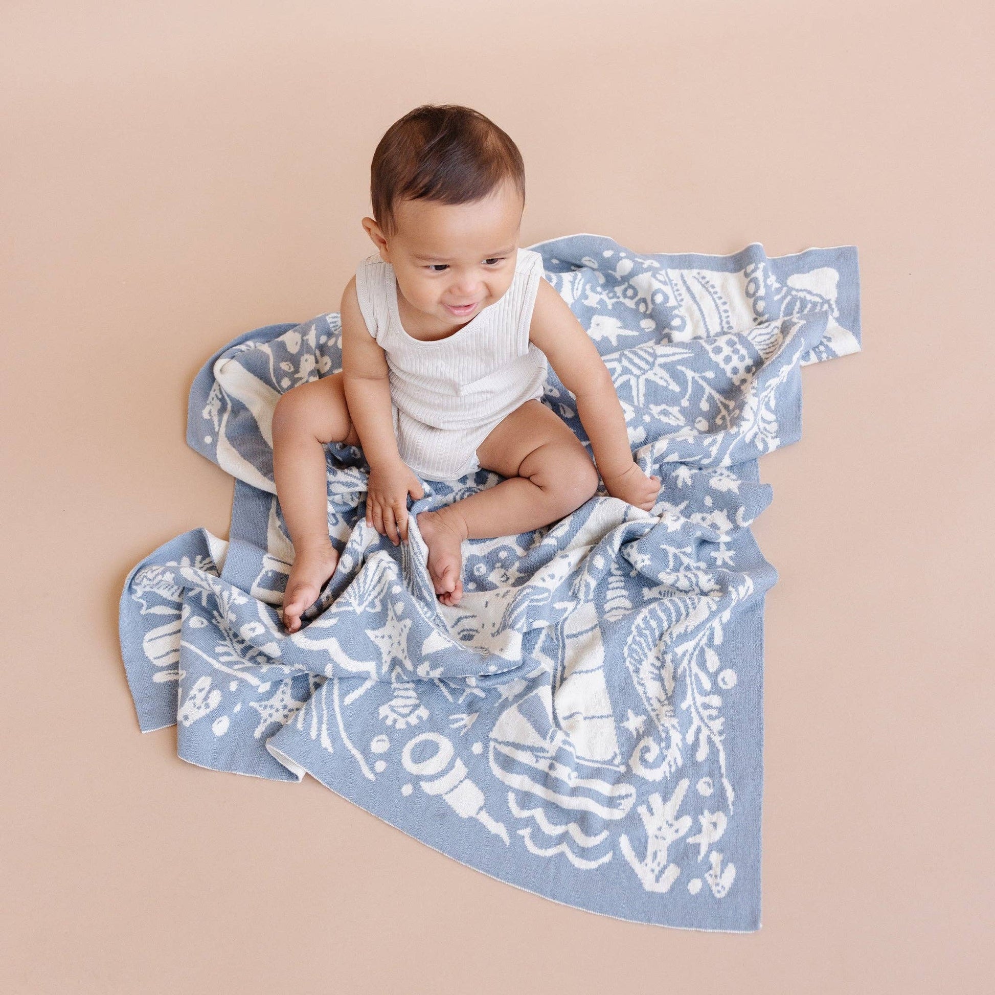 Set: Nautical Blanket Crab Teether Cotton Baby Gift - Ocean - Bossy Beans
