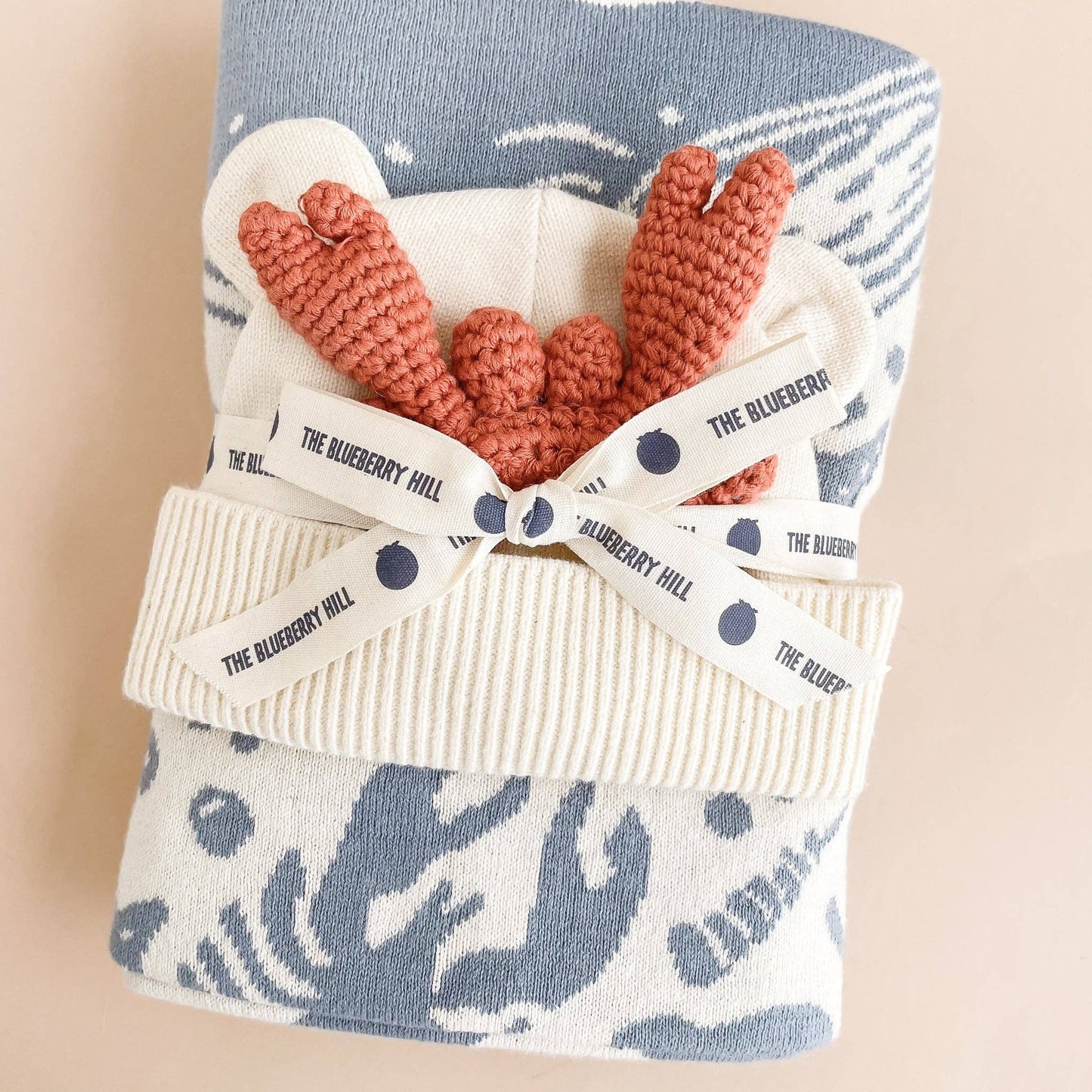 Set: Nautical Blanket Crab Teether Cotton Baby Gift - Ocean - Bossy Beans