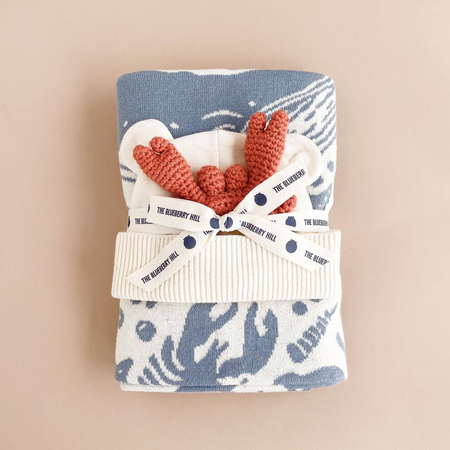 Set: Nautical Blanket Crab Teether Cotton Baby Gift - Ocean - Bossy Beans