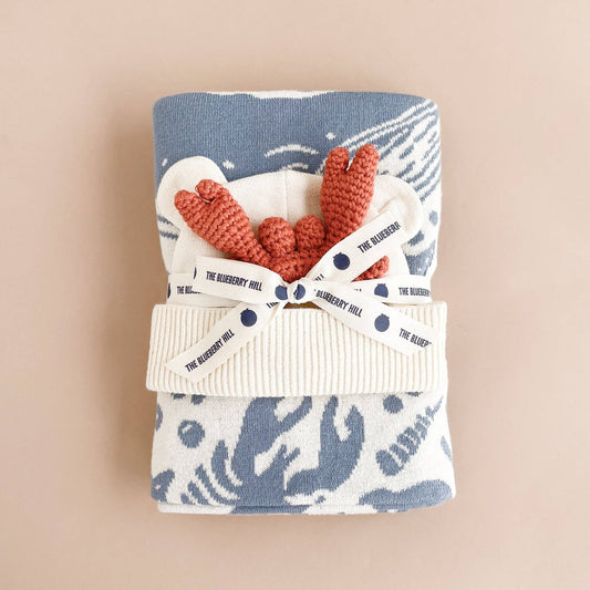 Set: Nautical Blanket Crab Teether Cotton Baby Gift - Ocean - Bossy Beans