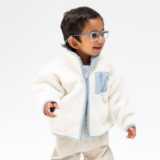 Sherpa Zip Jacket with Blue Lining - Bossy Beans