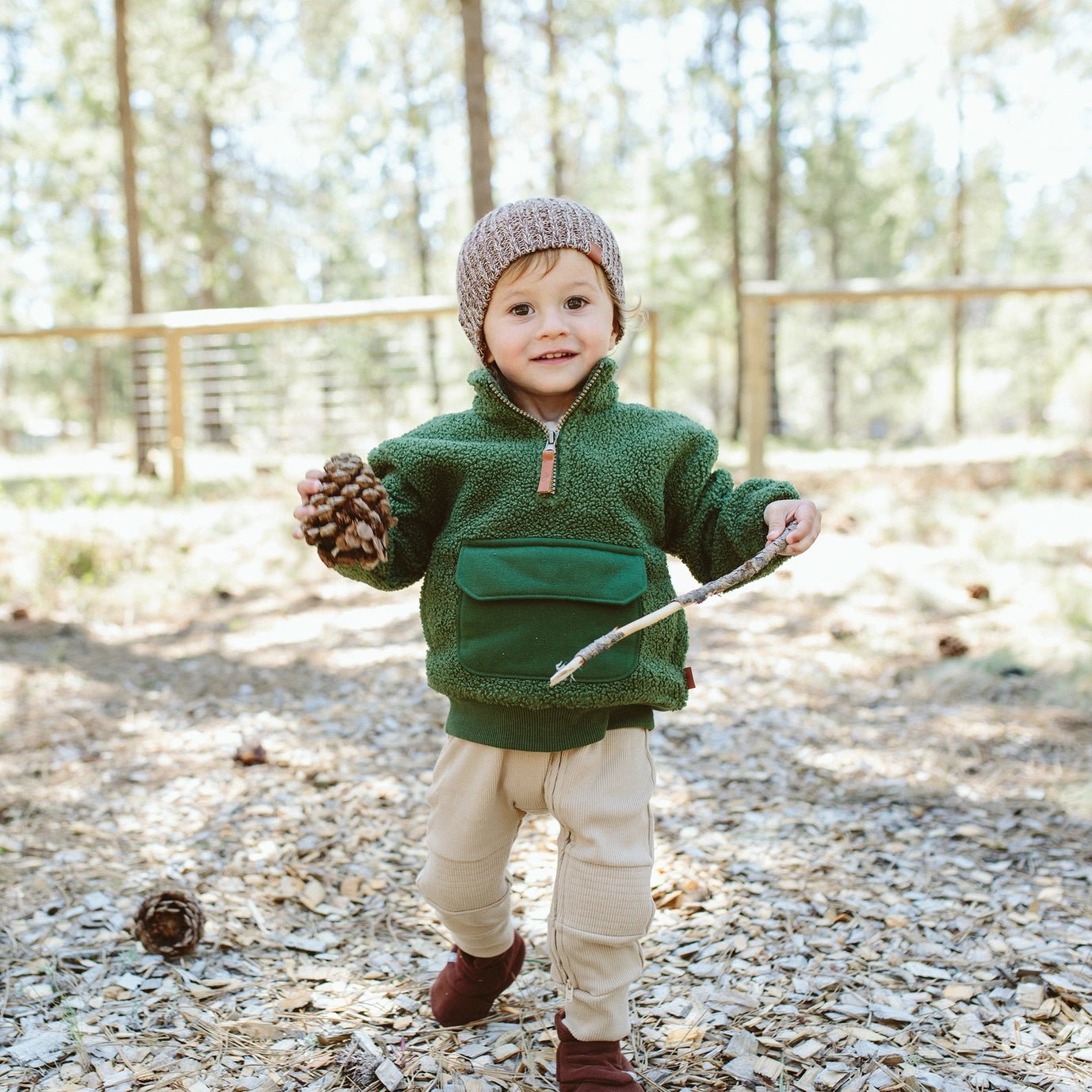 Sherpa Zip Pullover - Spruce - Bossy Beans