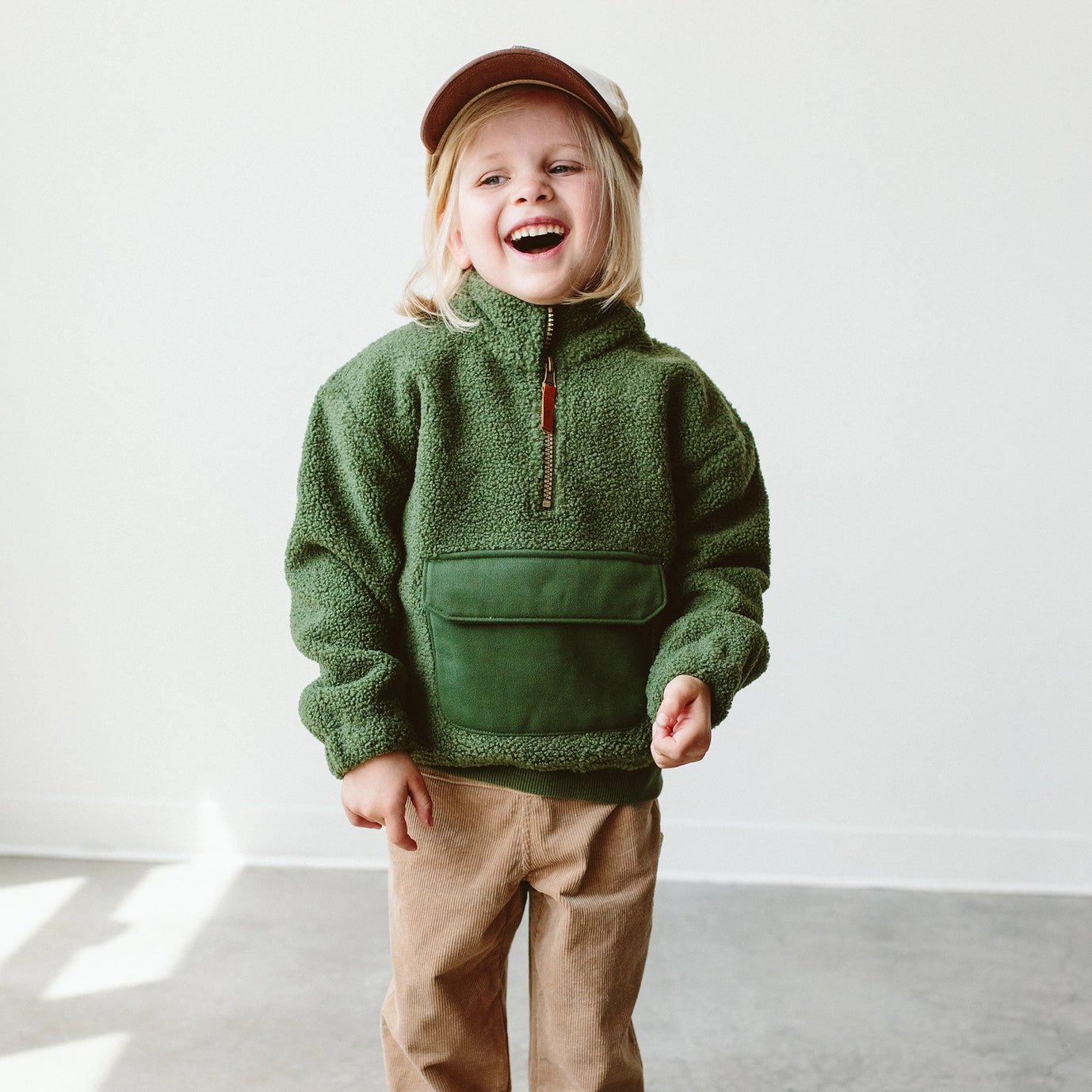 Sherpa Zip Pullover - Spruce - Bossy Beans