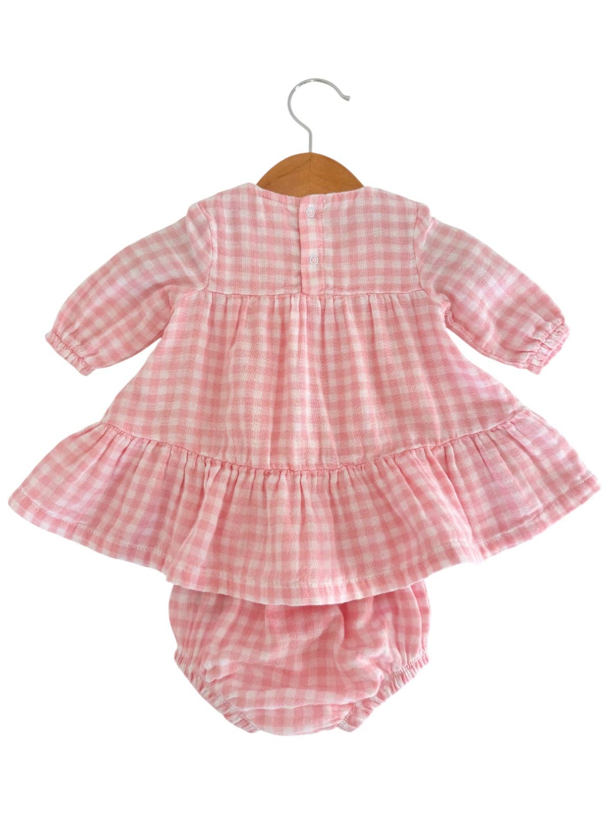 Smocked Ruffle Tiered Dress & Bloomer: Pink Gingham - Bossy Beans