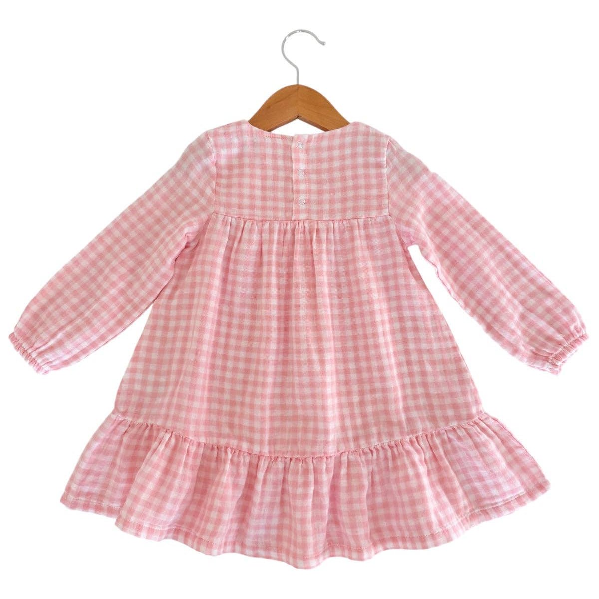 Smocked Ruffle Tiered Dress: Pink Gingham - Bossy Beans