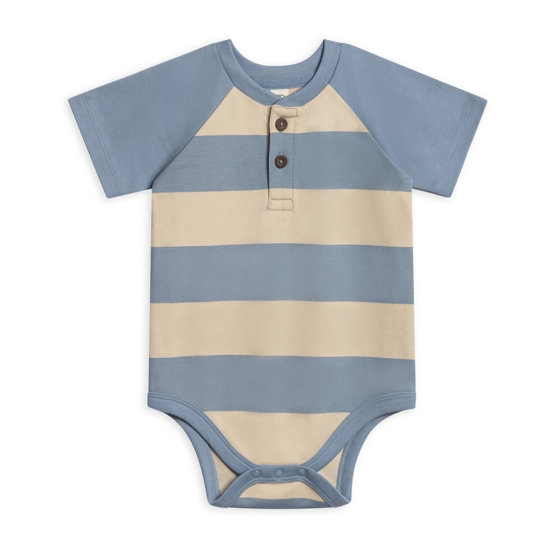 Sosa Raglan Henley Bodysuit: Marco Stripe / Rain + Oat - Bossy Beans