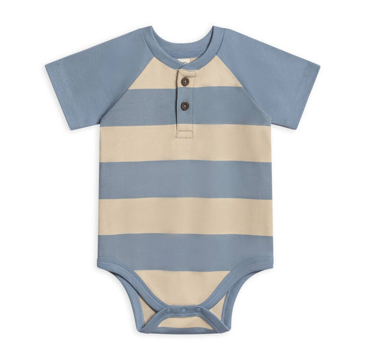 Sosa Raglan Henley Bodysuit: Marco Stripe / Rain + Oat - Bossy Beans