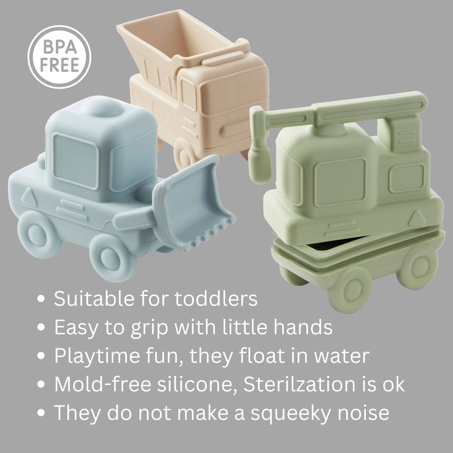 Squirt Water Bath Toy Set (Construction) Mold Free - Bossy Beans