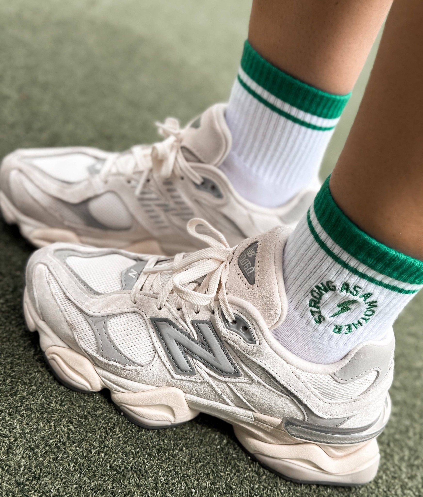 Strong as a mother® Embroidered Half Crew Socks (Green) - Bossy Beans