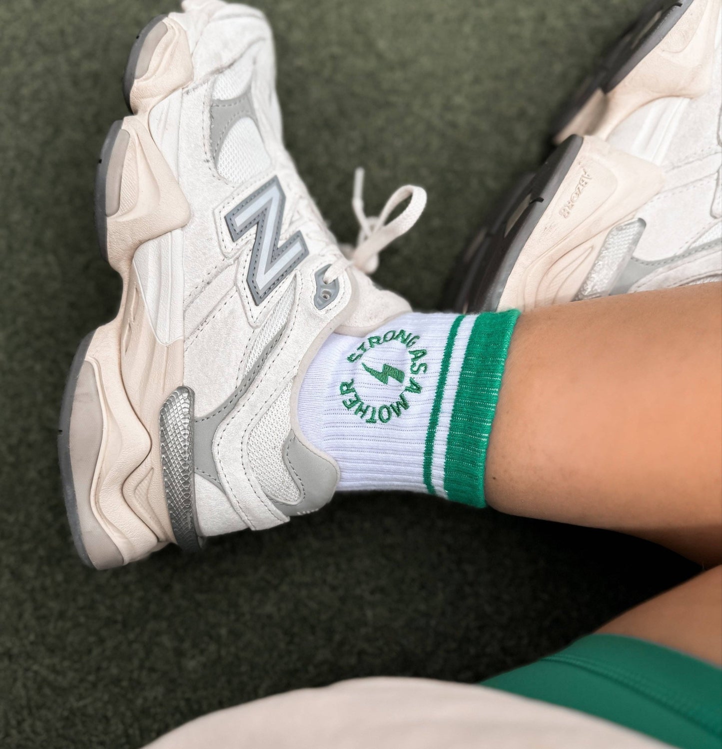 Strong as a mother® Embroidered Half Crew Socks (Green) - Bossy Beans