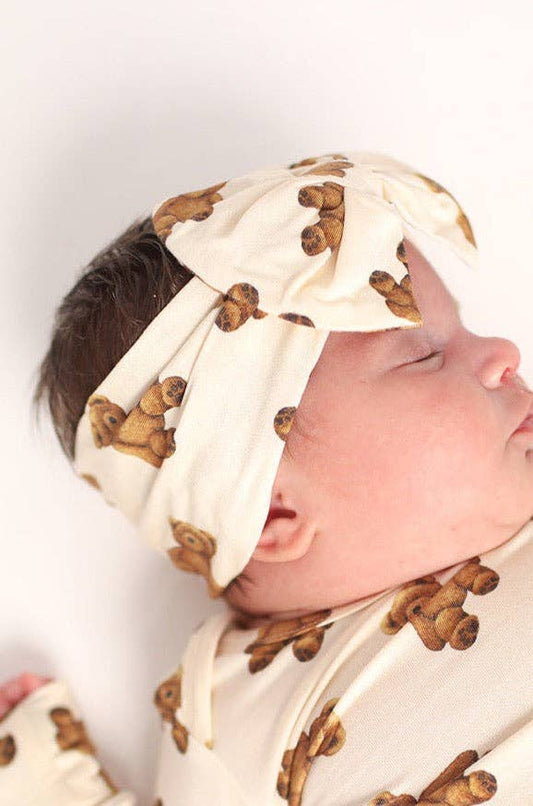 Teddy Bear Bamboo Bow Headband - Bossy Beans
