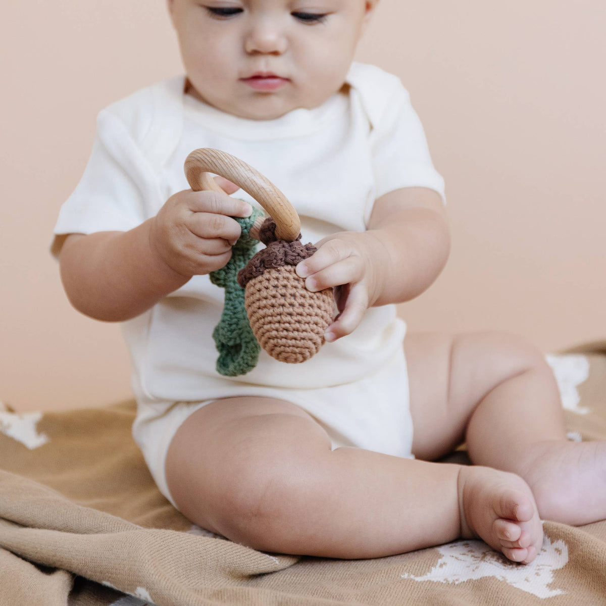 Teether Acorn Cotton Rattle - Bossy Beans