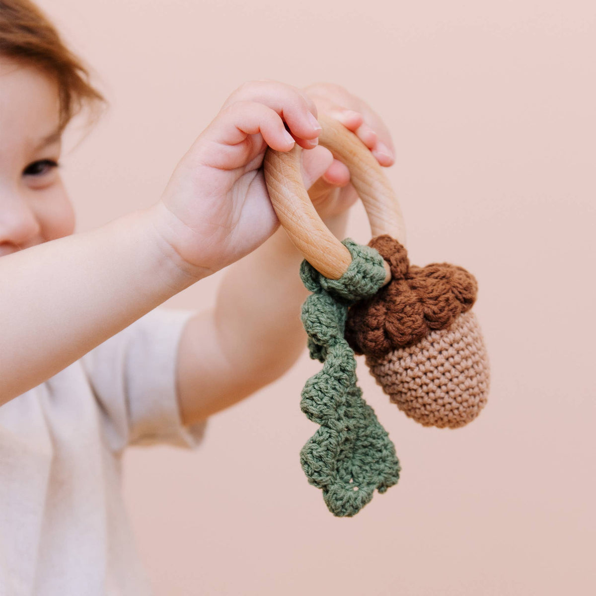 Teether Acorn Cotton Rattle - Bossy Beans