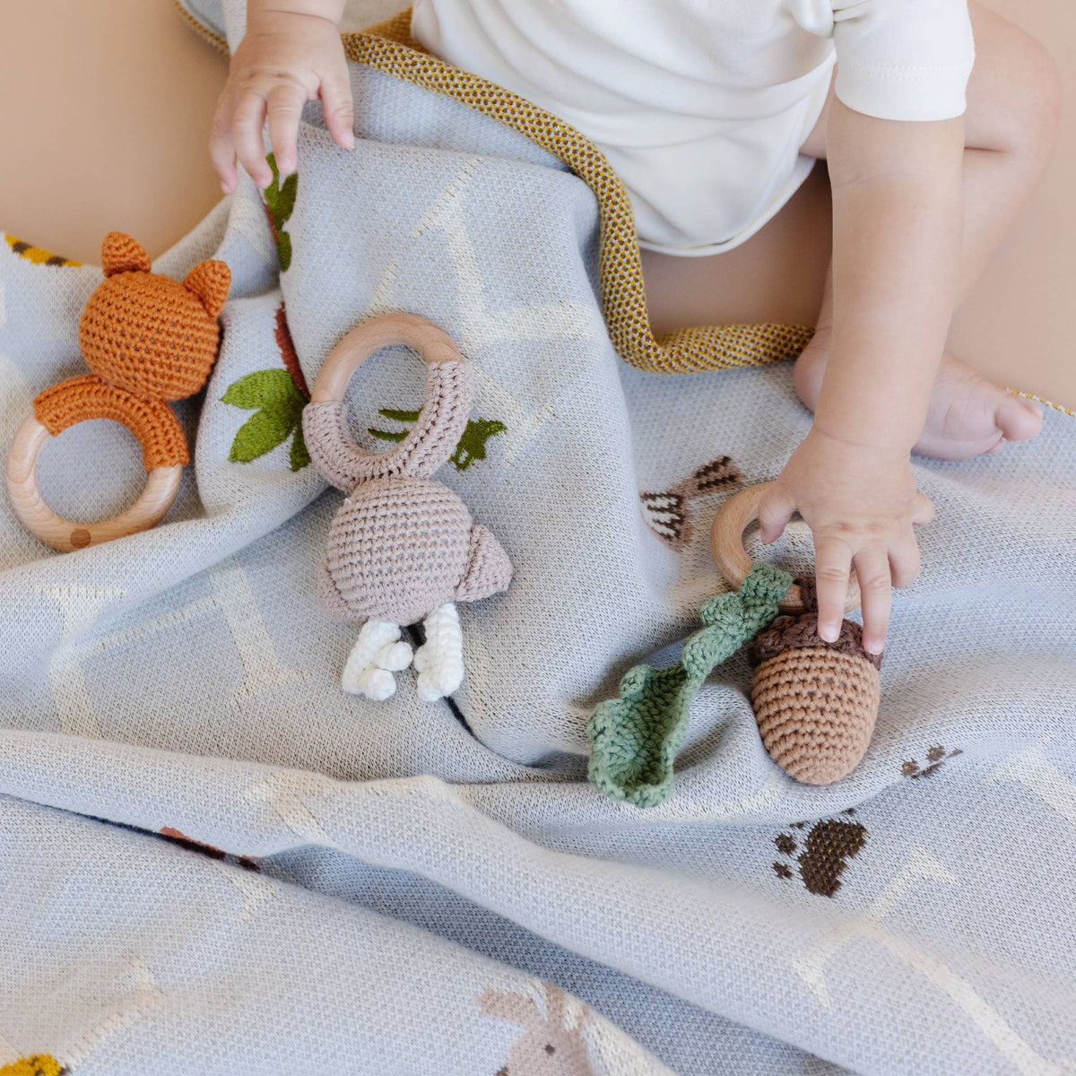 Teether Acorn Cotton Rattle - Bossy Beans