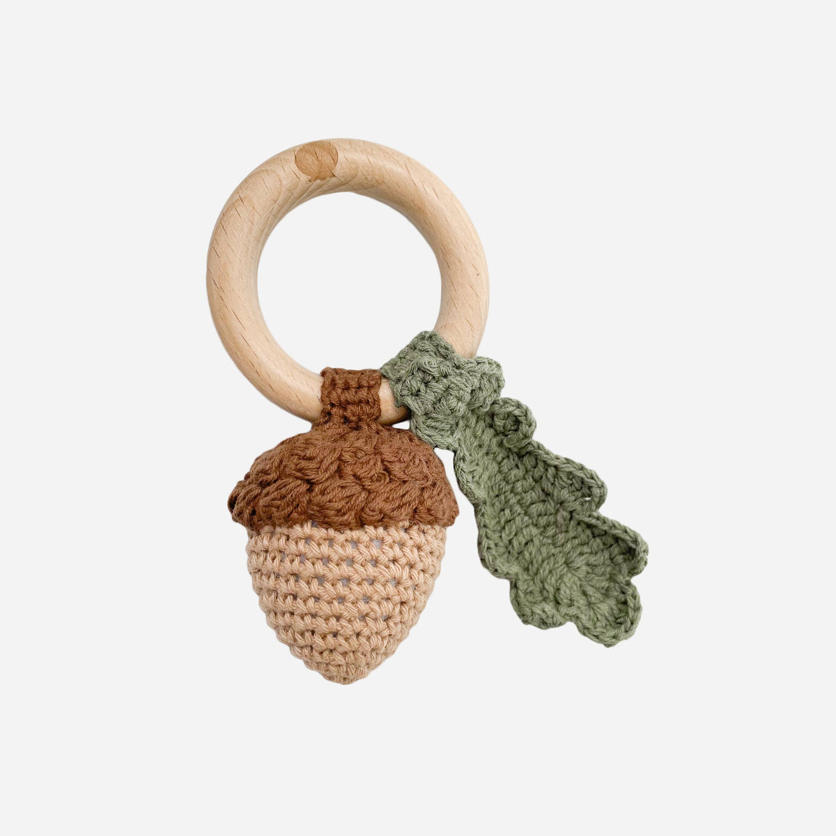 Teether Acorn Cotton Rattle - Bossy Beans