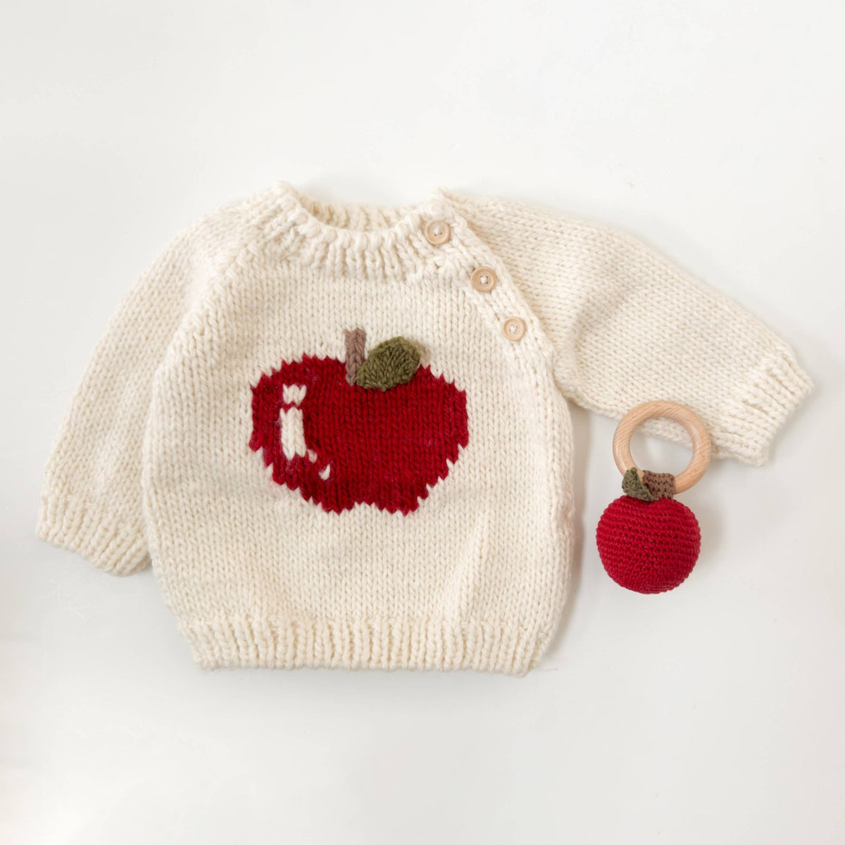 Teether Apple Cotton Crochet Rattle - Bossy Beans