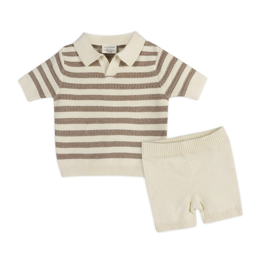 Theo Textured Baby Polo Shirt & Shorts Set - Bossy Beans