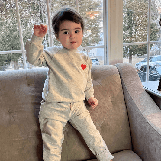 Two - Piece "Love You More" Organic Sweatsuit - Gray - Bossy Beans