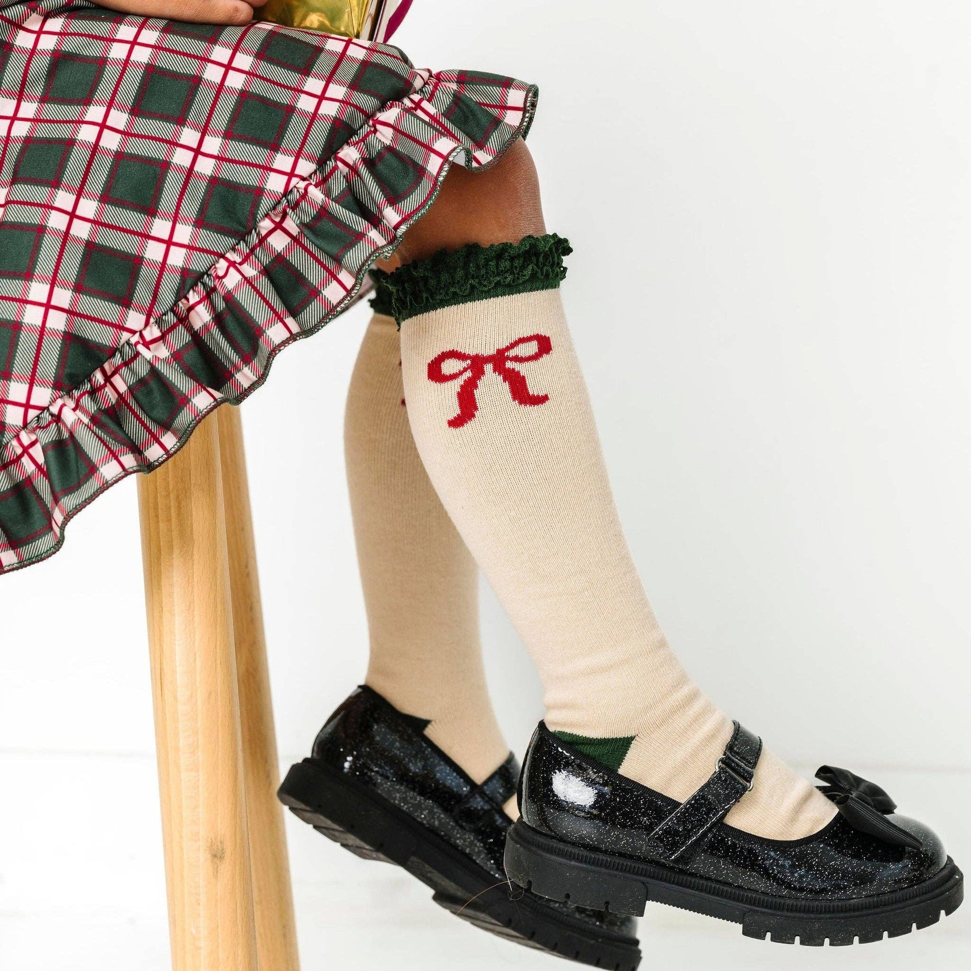 Vanilla Bow Lace Top Knee High Socks - Bossy Beans