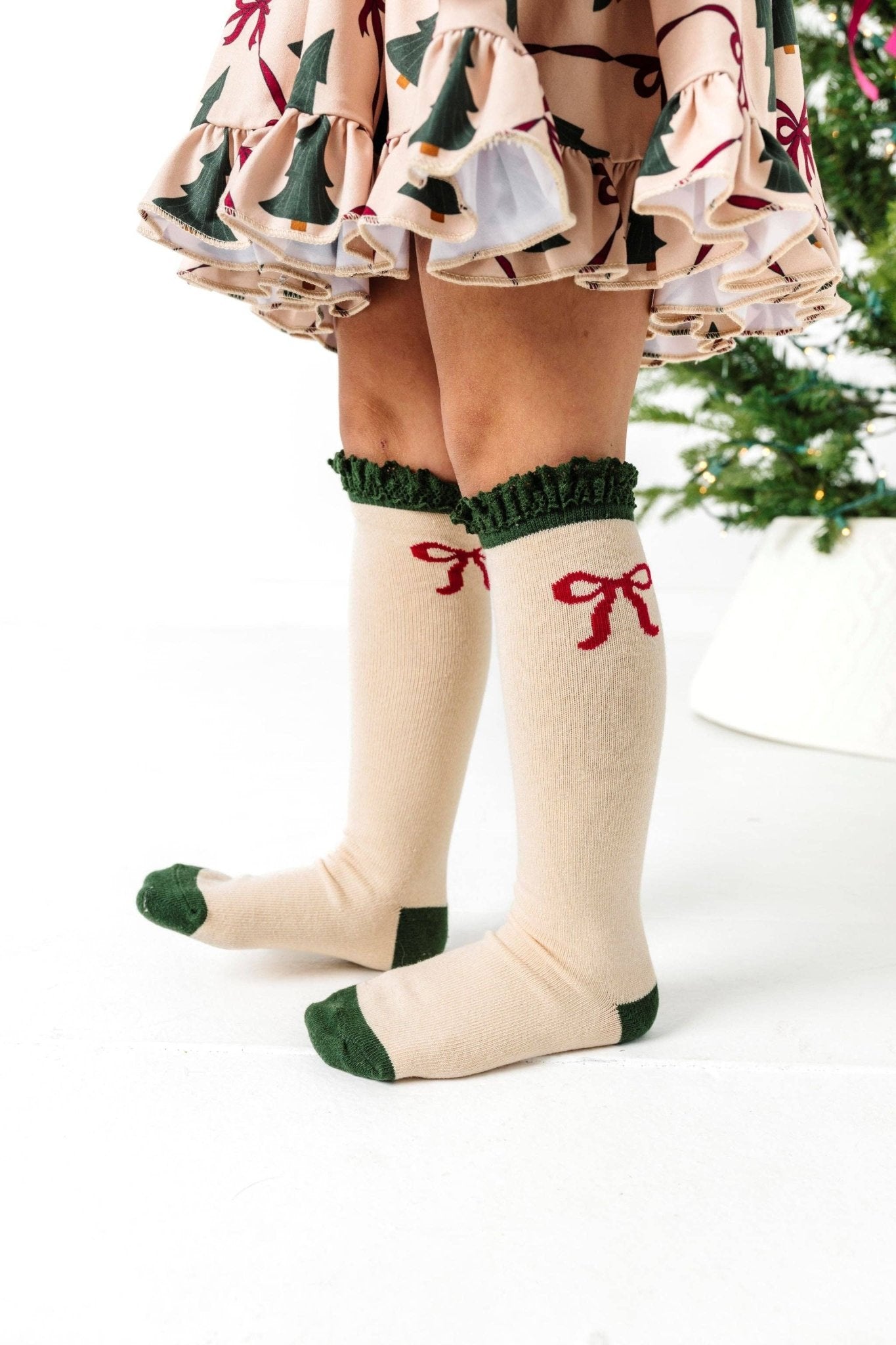 Vanilla Bow Lace Top Knee High Socks - Bossy Beans
